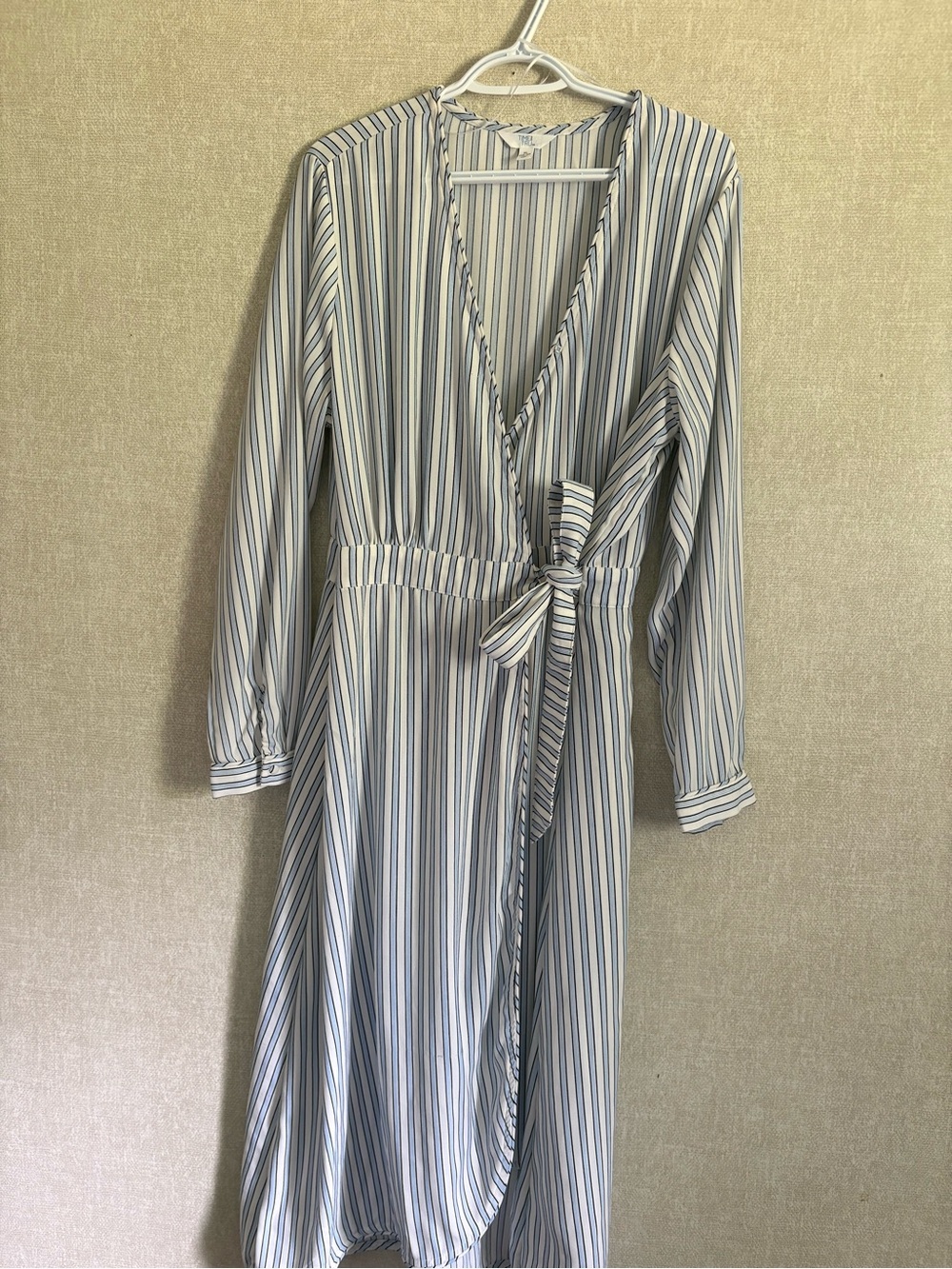 Time and Tru Blue and White Striped Wrap Midi Dress